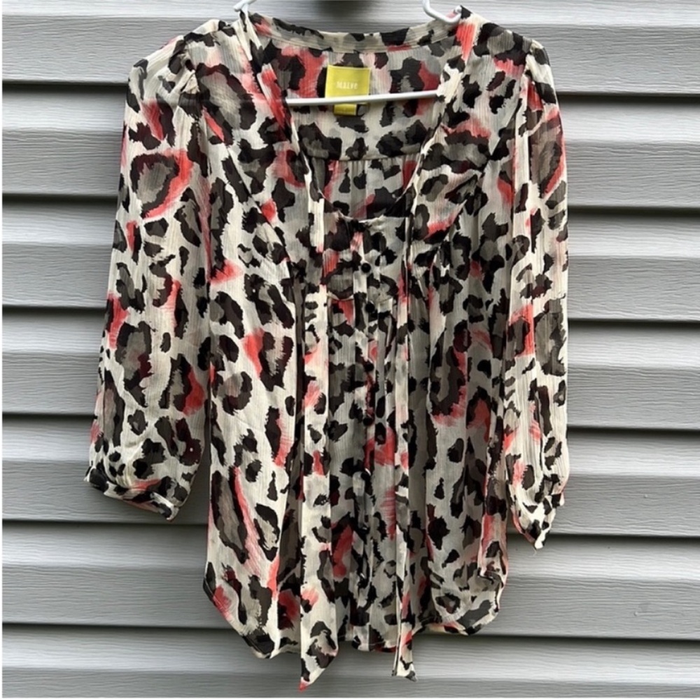 Anthropologie Maeve Cheetah Print Pink 100% Silk Blouse size 0